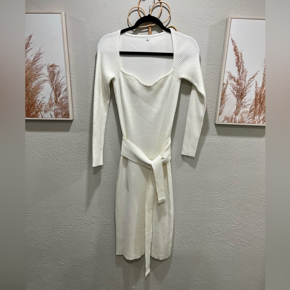 Cozy Off White Midi Sweater Dress - Picture 3 of 4
